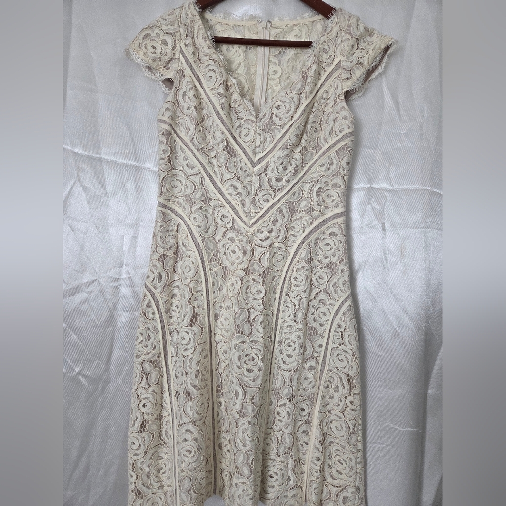 Adrianna Papell Cream Lace Midi Dress